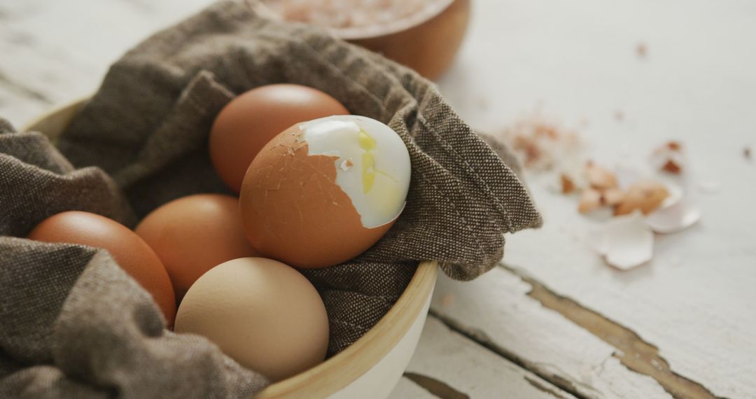 Fresh Hard-Boiled Brown Eggs in Rustic Bowl on Wooden Table - Free Images, Stock Photos and Pictures on Pikwizard.com