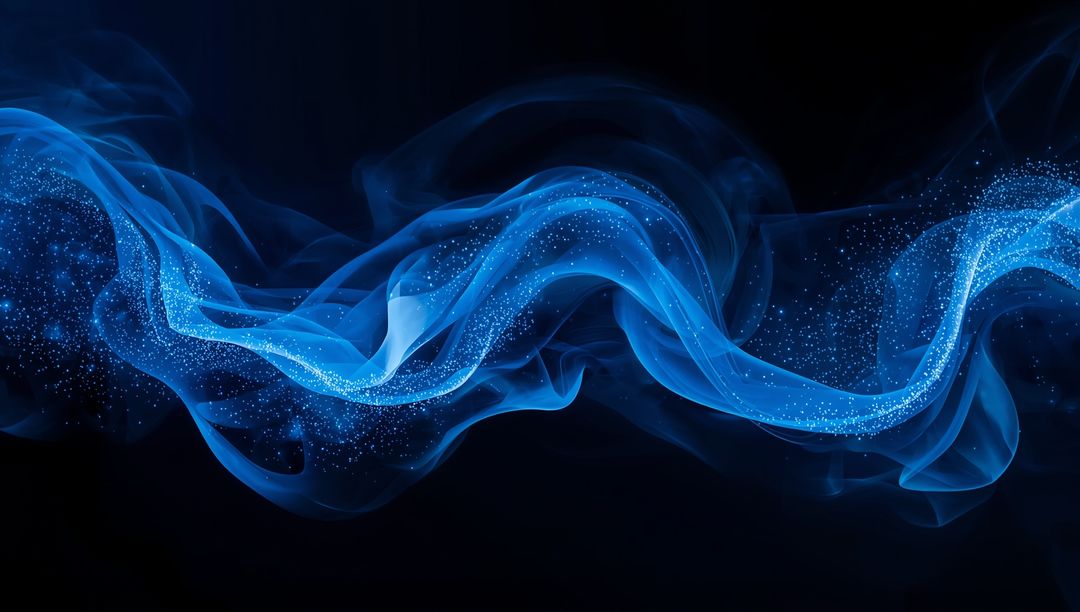 Glowing Blue Ribbon with Sparkling Particles in Dark Space