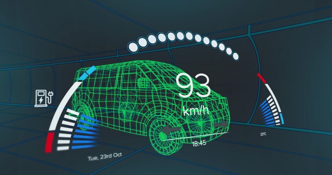 Digital Speedometer Display on Electric Van with Navy Background