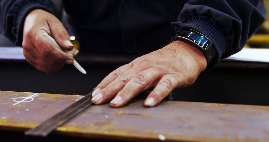 Close-Up of Craftsman Hands Marking Wood with Pencil - Free Images, Stock Photos and Pictures on Pikwizard.com