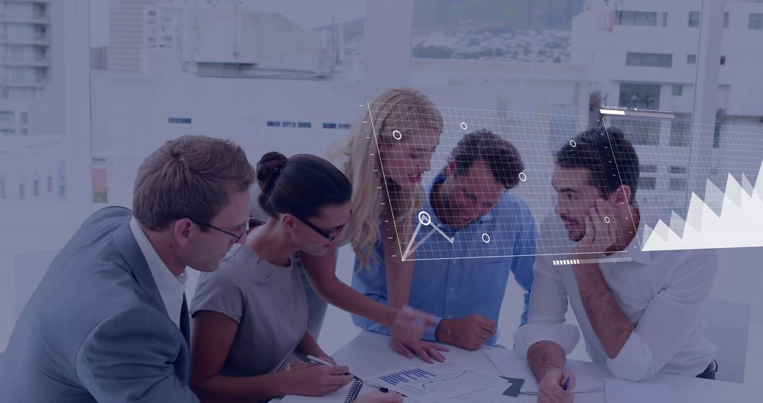 Diverse Business Team Analyzing Digital Financial Data Displays