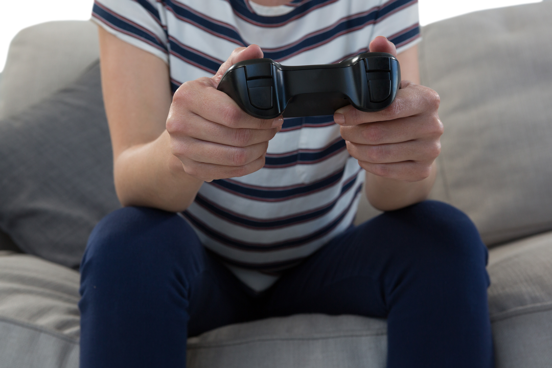 Transparent Woman's Hands Holding Video Game Controller on Cushion Sofa - Download Free Stock Images Pikwizard.com