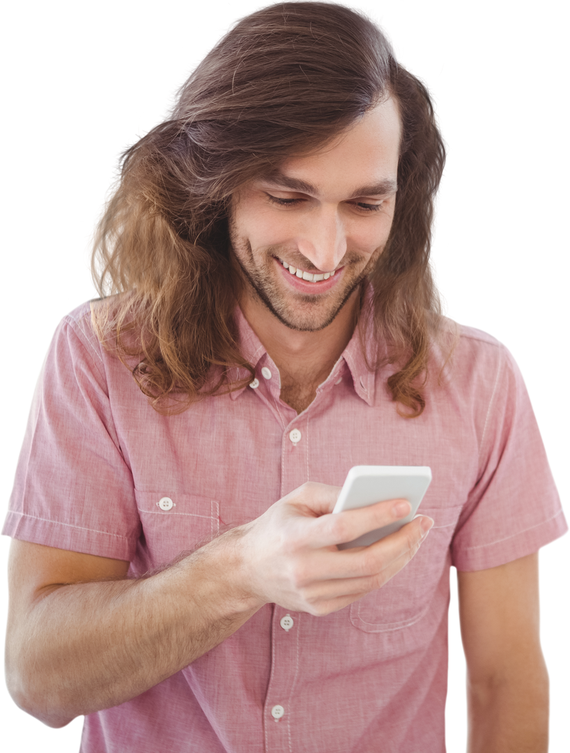 Transparent Hipster Smiling While Using Mobile Device - Download Free Stock Images Pikwizard.com