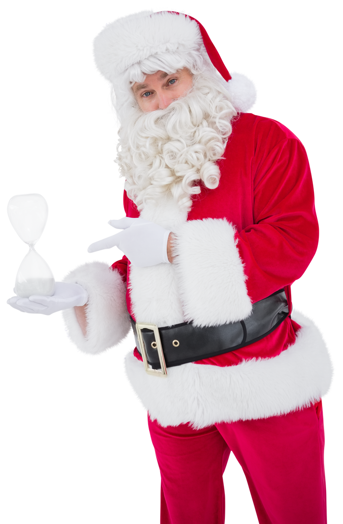 Smiling Santa Claus Holding Transparent Hourglass with Happy Expression - Download Free Stock Images Pikwizard.com