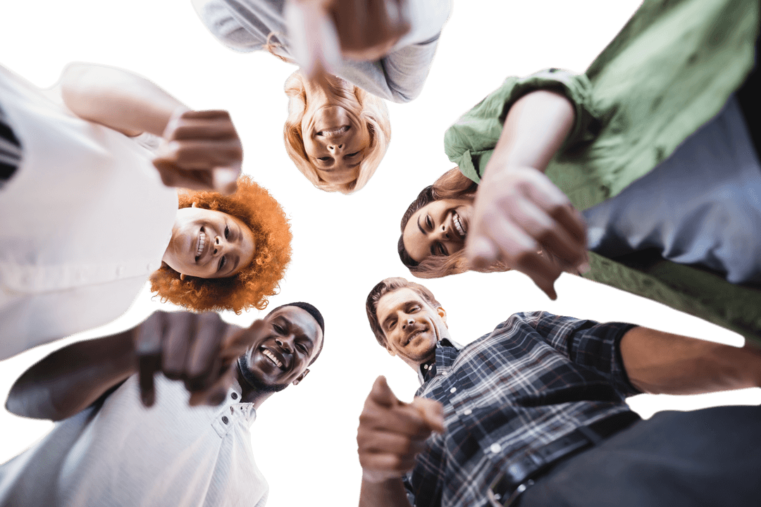 Diverse Group Pointing with Happy Expression Transparent Background