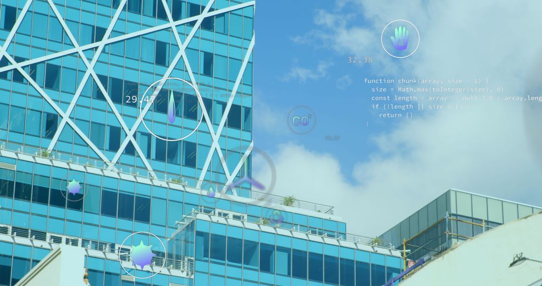 Digital Interface and Data Concept over Urban Office Building