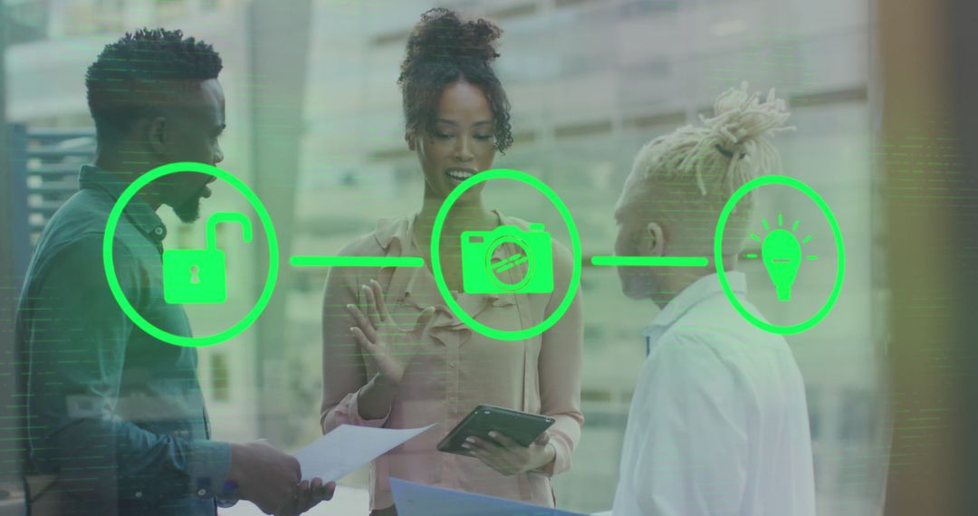 Diverse Team Sharing Innovative Ideas with Digital Interface