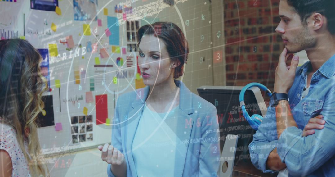 Business Team Exploring Global Data Interfaces in Modern Office