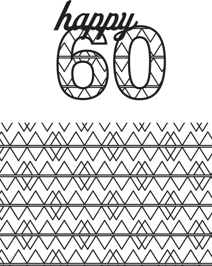 Transparent Happy 60 Cards Design with Black Geometric Pattern