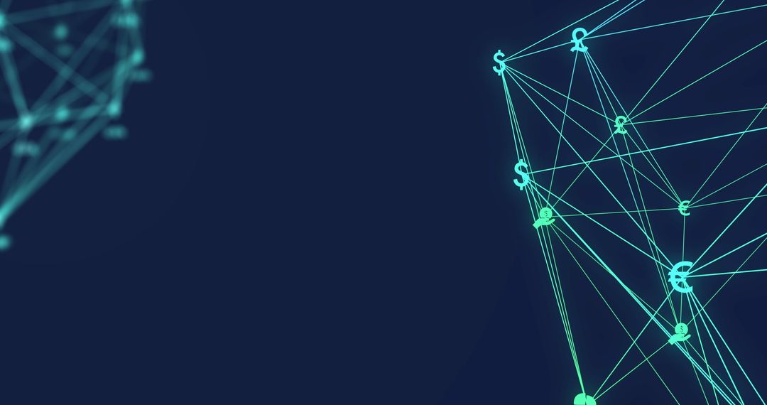 Connected Currency Symbols on Dark Fintech Network Background