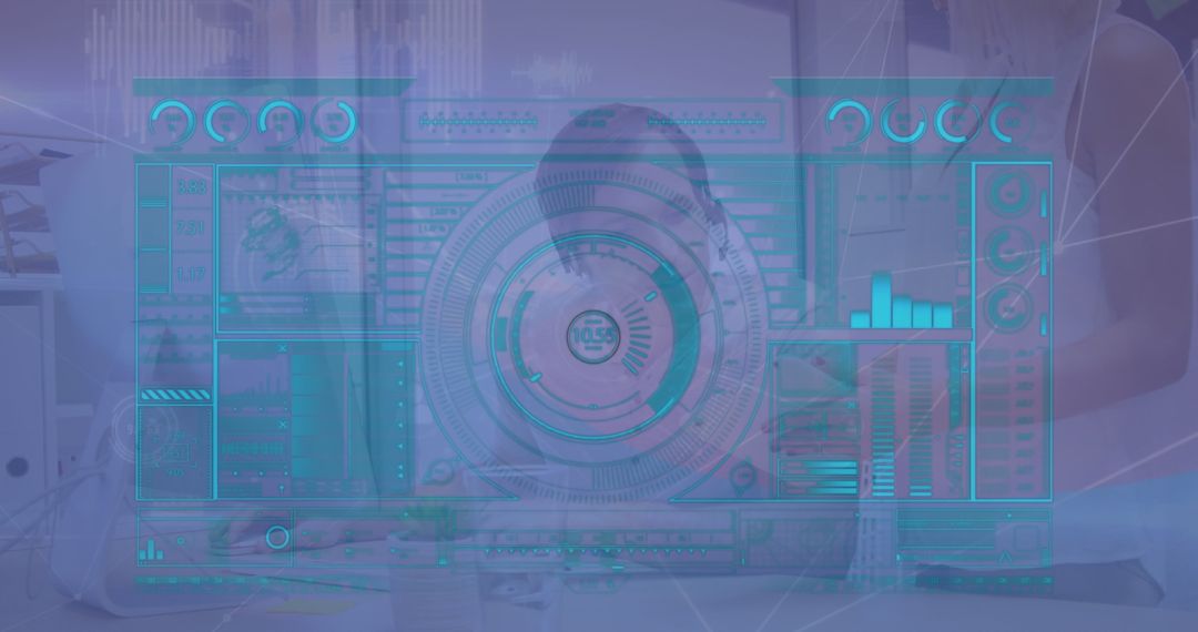Collaborating Team Analyzing Holographic Data Dashboard