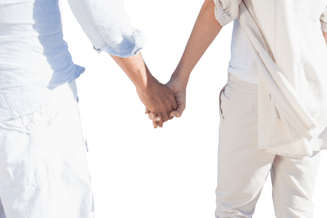 Transparent Couple Holding Hands Against a Sunny Sky