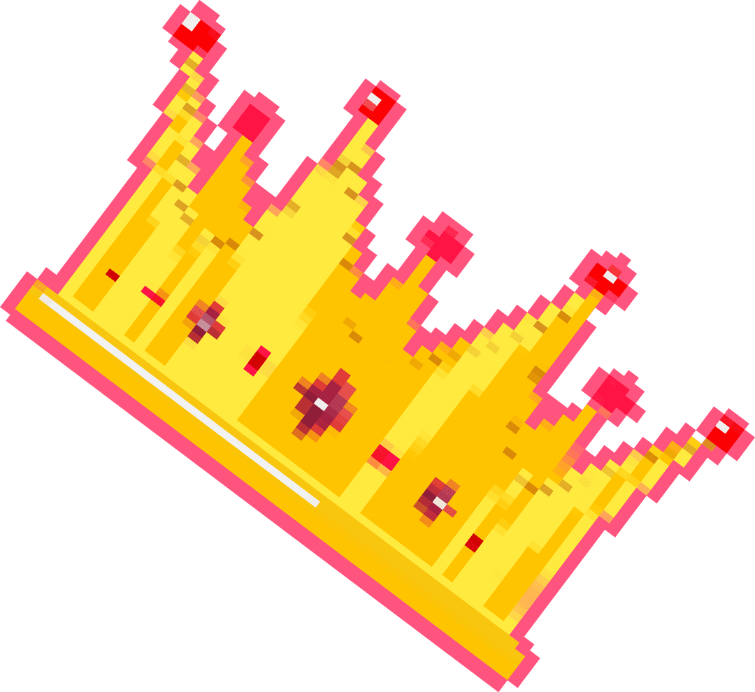 Pixel Art Golden Crown with Red Gems on Transparent Background