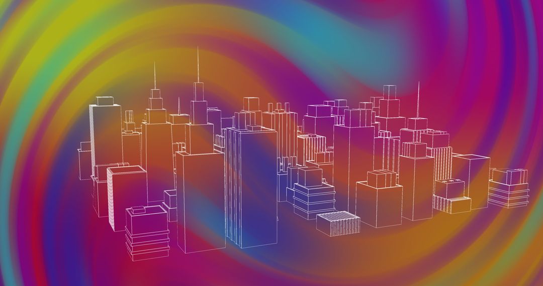 Metaverse City Skyline with Dynamic Multicolor Background