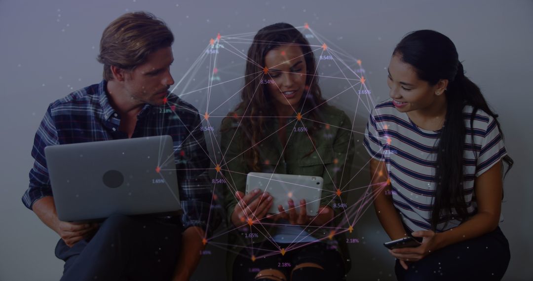 Diverse Team Collaborating with Digital Network Overlay