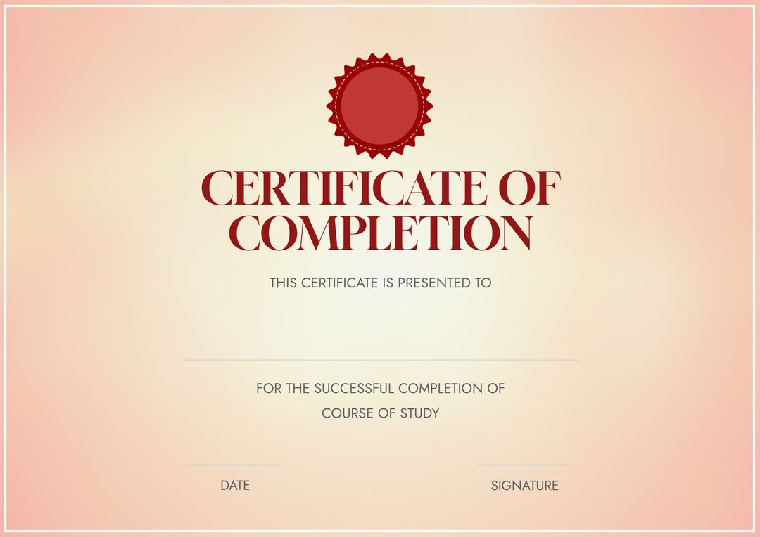 Elegant Pink Certificate of Completion Template with Seal - Download Free Stock Templates Pikwizard.com