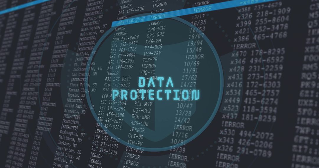 Neon Data Protection Shield Over Cybersecurity Code Matrix Futuristic Dashboard Interface