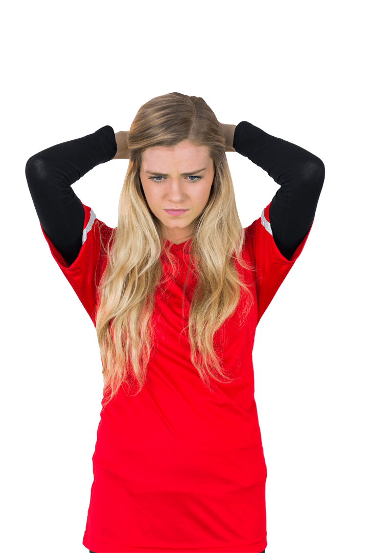Disappointed Football Fan in Red Jersey on Transparent Background