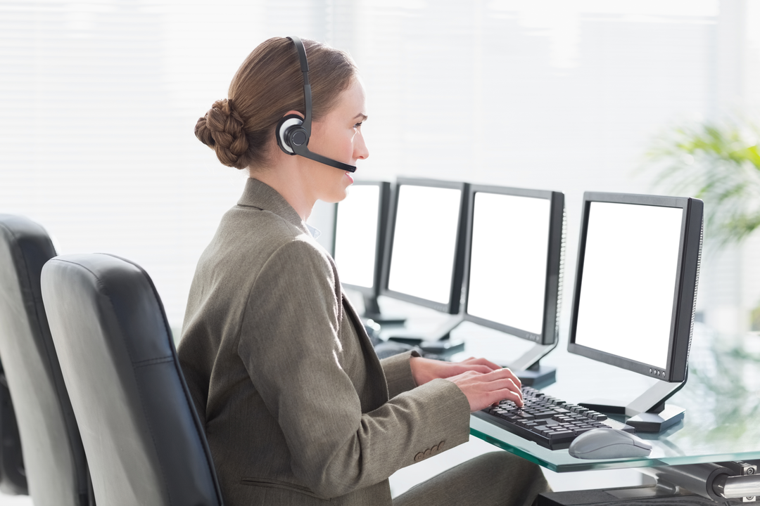 Transparent Office Professional in Headset Managing Multiple Screens - Download Free Stock Images Pikwizard.com