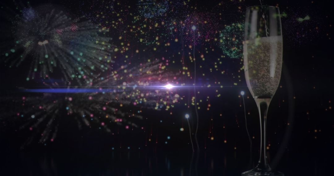 Celebration with Champagne and Festive Fireworks Display