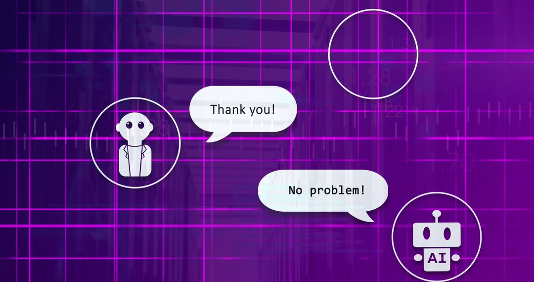 AI Icons and Data Processing on Digital Grid Background