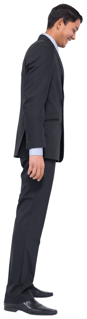 Smiling Biracial Businessman in Side Profile on Transparent Background