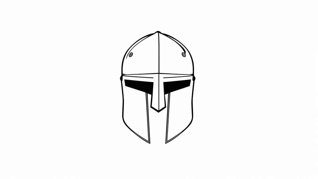 Minimalist Drawing of Medieval Helmet with Detailed Armor Features