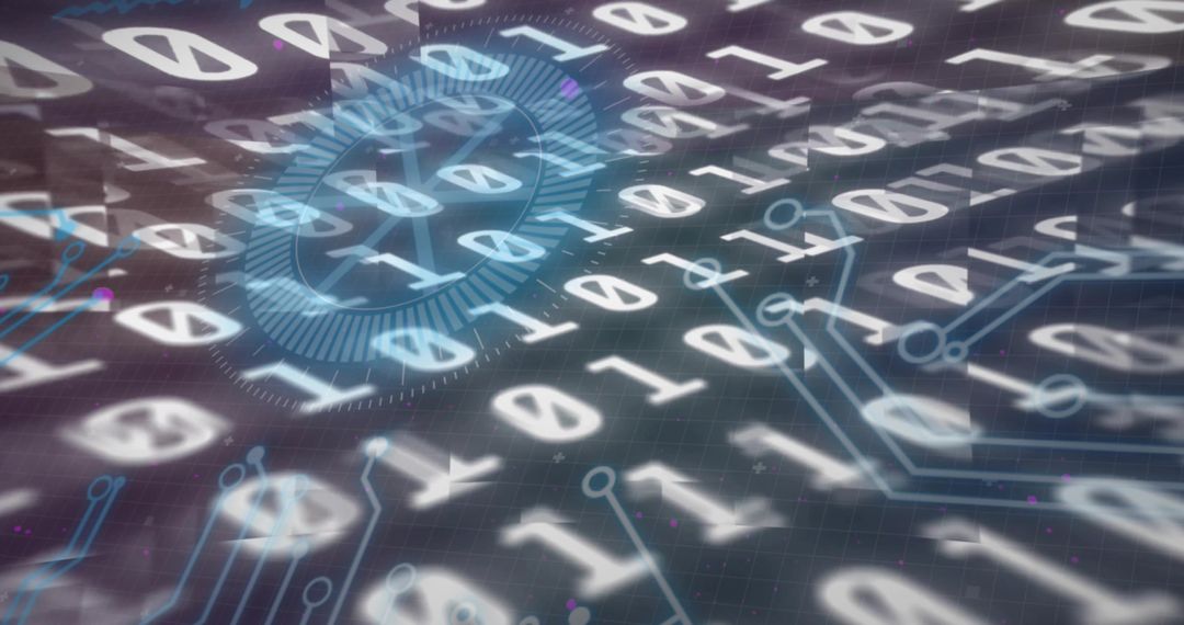 Abstract Binary Code Flowing Through Cyberspace With Digital Elements