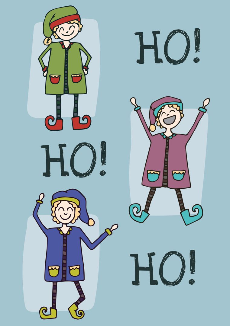 Festive Cartoon Elves Cheering for Christmas Joy