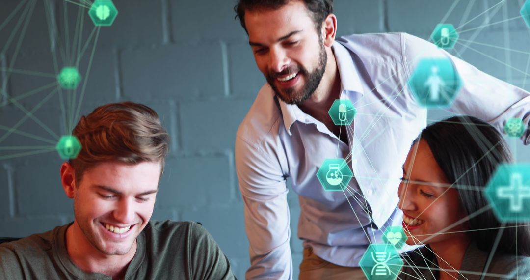 Digital Networking Icons Over Business Team Collaboration