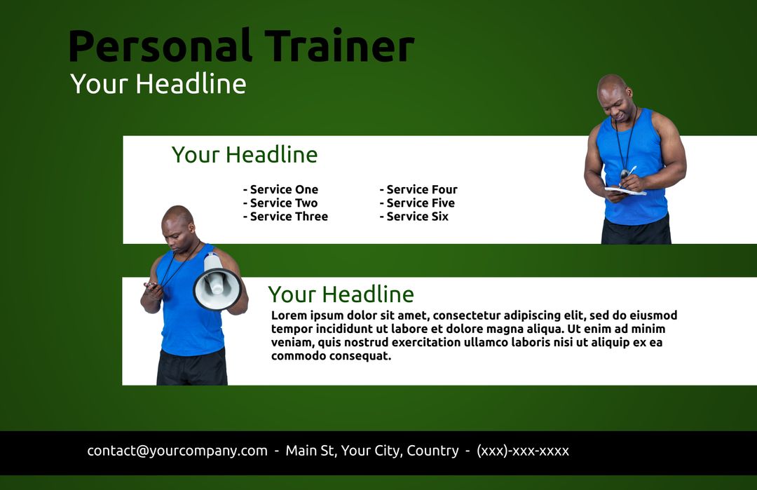 Personal Trainer Marketing Layout with Professional Design Elements
