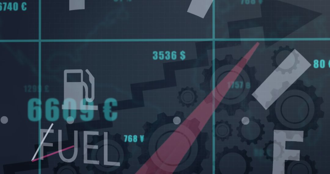 Fuel Gauge with Financial Charts and Currency Symbols