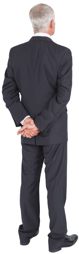 Rear View of Mature Businessman in Black Suit Transparent Background