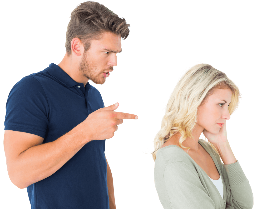 Young Couple Arguing on Transparent Background
