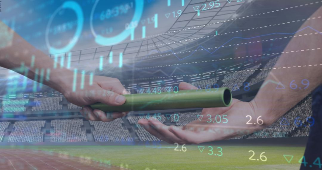 Stock Market Analysis Merged with Relay Race Stadium Scene