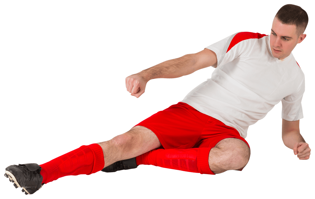 Transparent Young Footballer Sliding Kick Action in Game