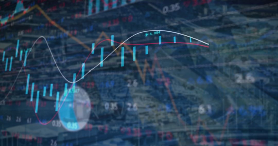 Complex Financial Graphs on Navy Blue Background