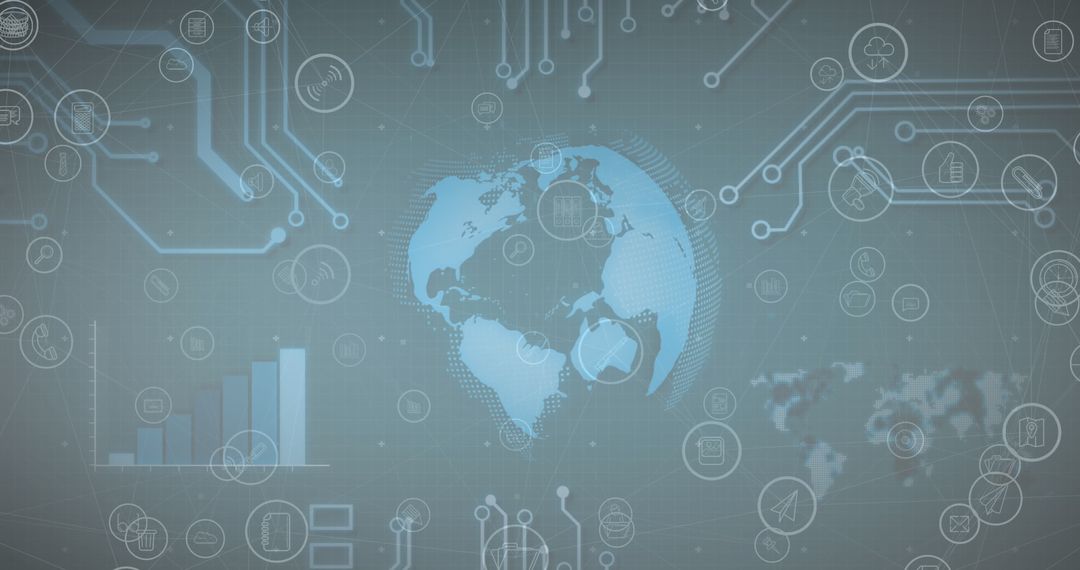 Global Network with Digital Interface Graphics and Growing Charts