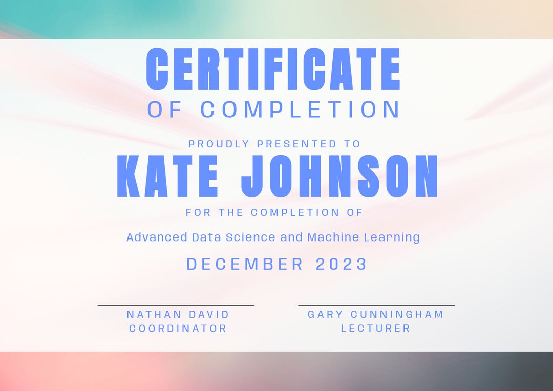 Elegant Certificate of Completion for Advanced Data Science Course - Download Free Stock Templates Pikwizard.com