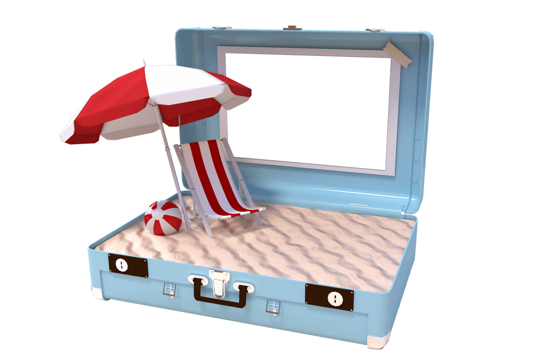 Summer Vacation Beach Scene Inside Open Suitcase Transparent Mockup