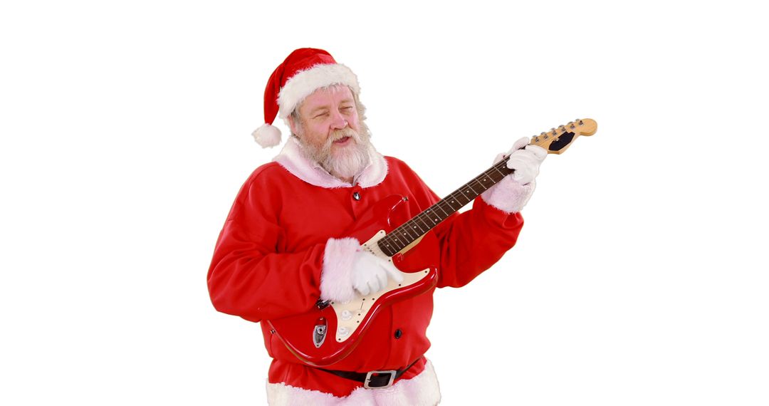 Santa Claus playing electric guitar in festive attire - Free Images, Stock Photos and Pictures on Pikwizard.com