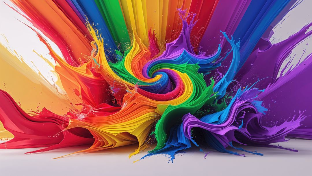Swirling Vortex of Colorful Paint Ribbons in Dynamic Motion
