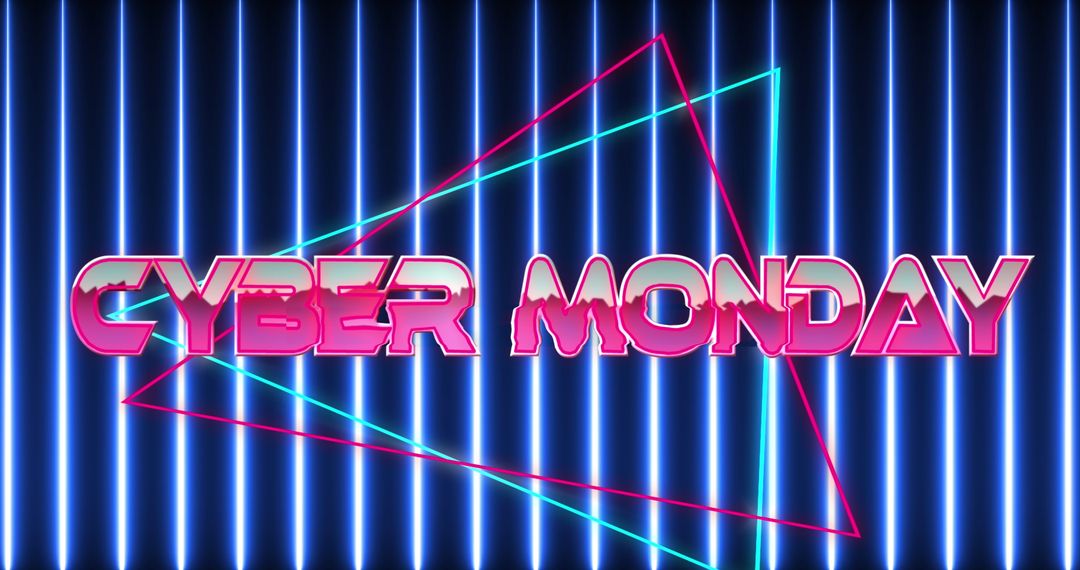 Cyber Monday Neon Concept with Pink Metallic Text and Triangles