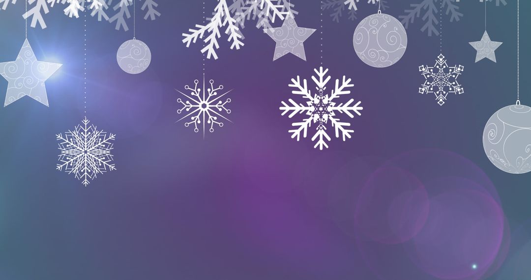Snowflakes and Baubles on Violet Background for Christmas