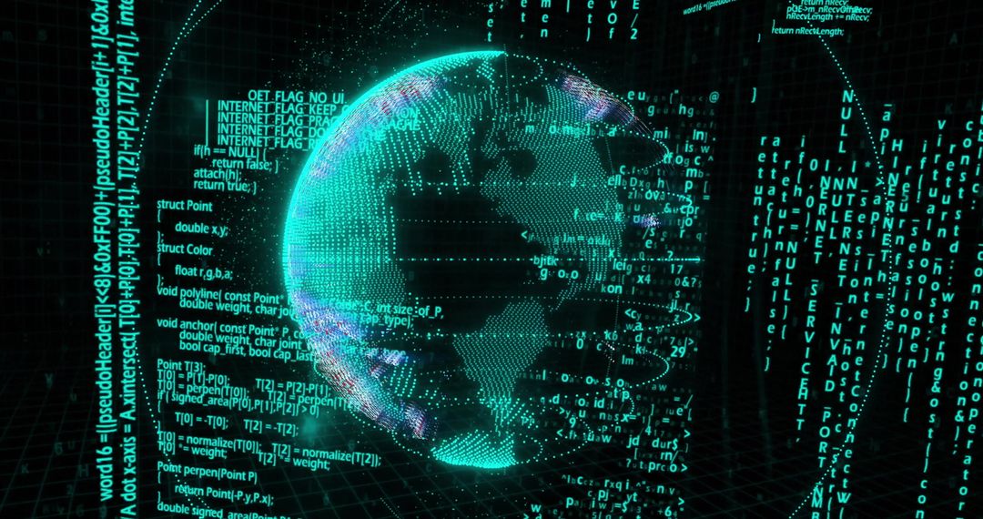 Futuristic Holographic Globe with Streaming Digital Code