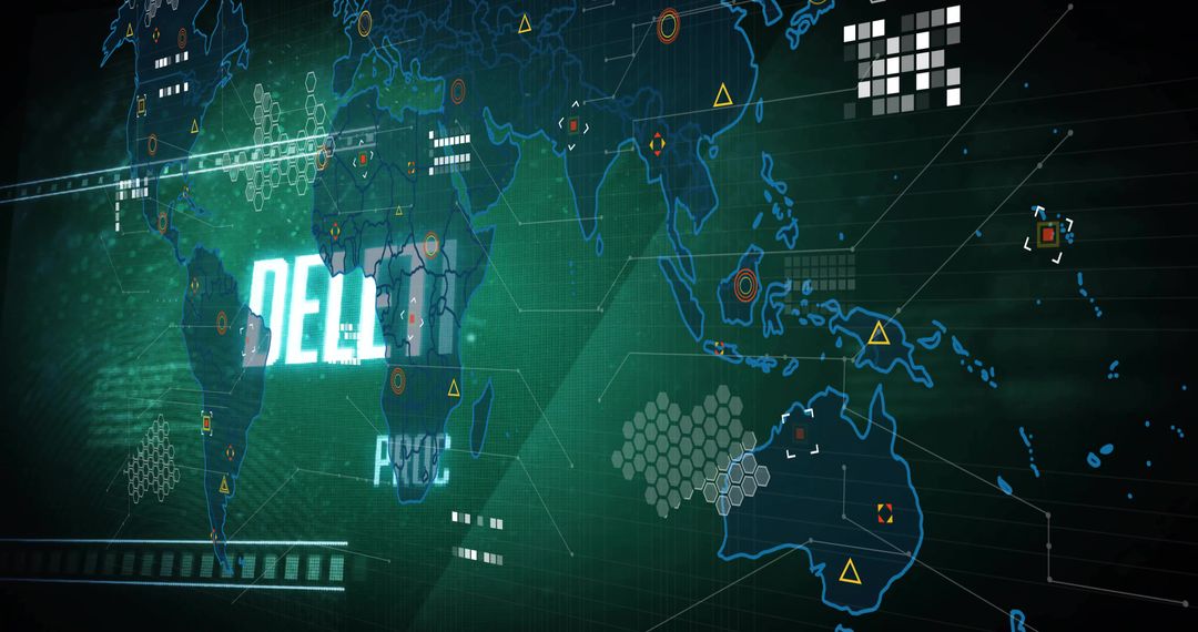 Futuristic Digital Dashboard with Neon World Map Interface