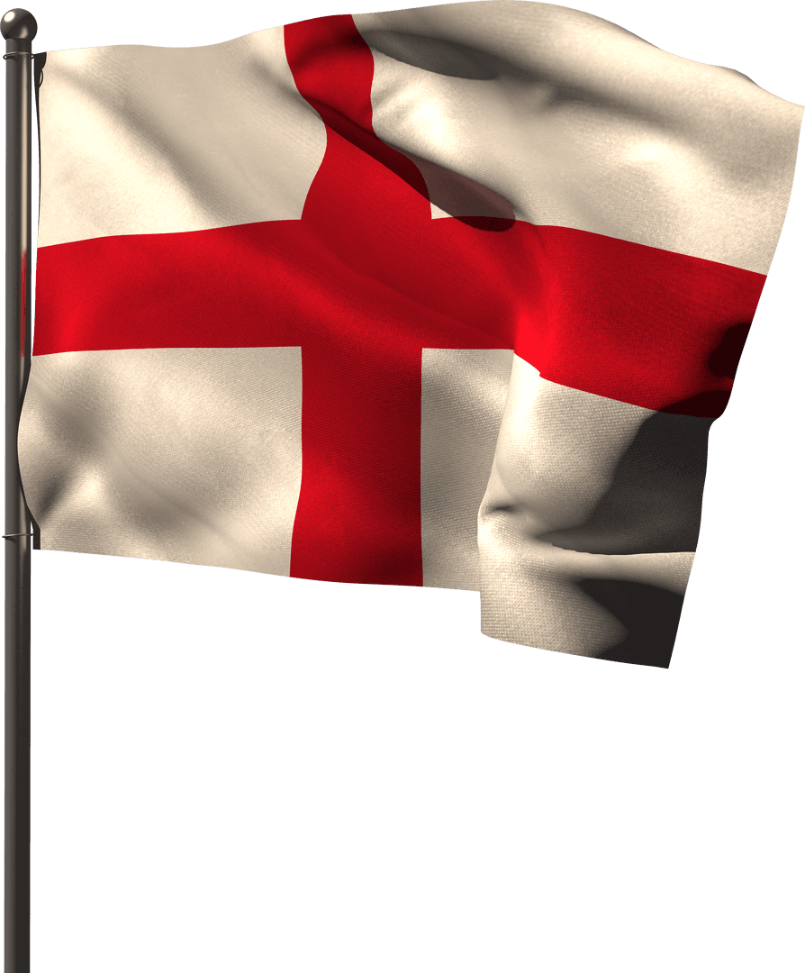 Transparent Flag of England Waving on Metal Pole in the Wind