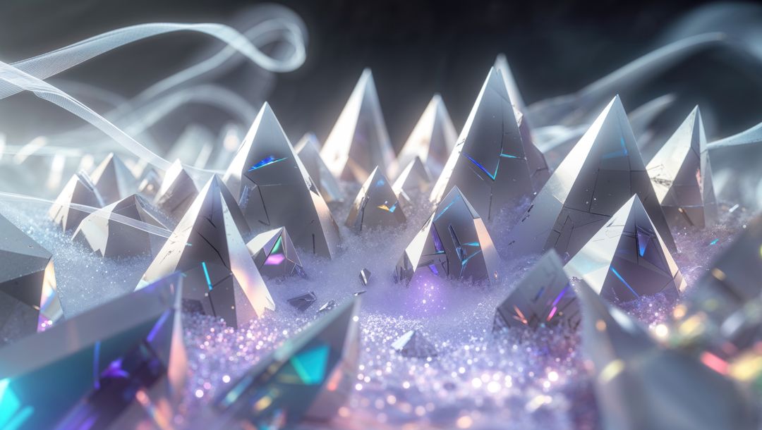 Futuristic Crystal Pyramids in Mystical Glowing Landscape
