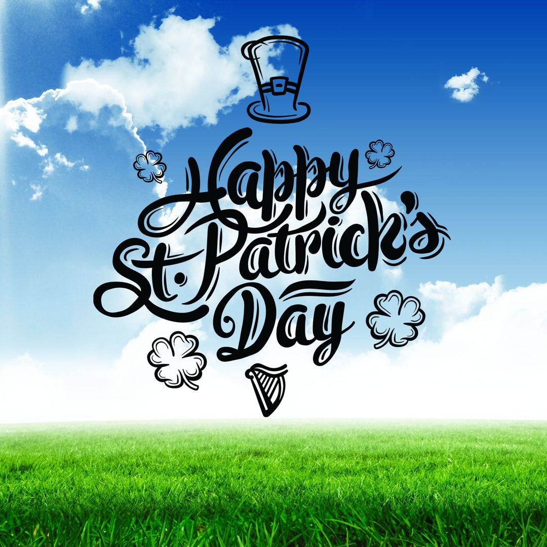 Festive St. Patrick's Day Typography with Clear Sky and Field