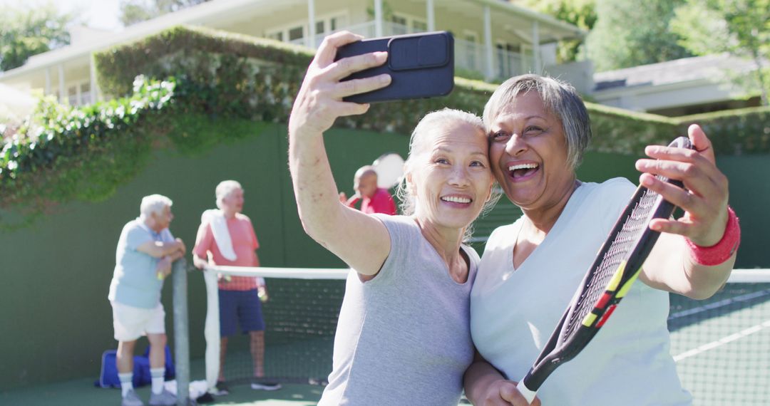 Senior Women Taking Selfie During Tennis Match - Free Images, Stock Photos and Pictures on Pikwizard.com